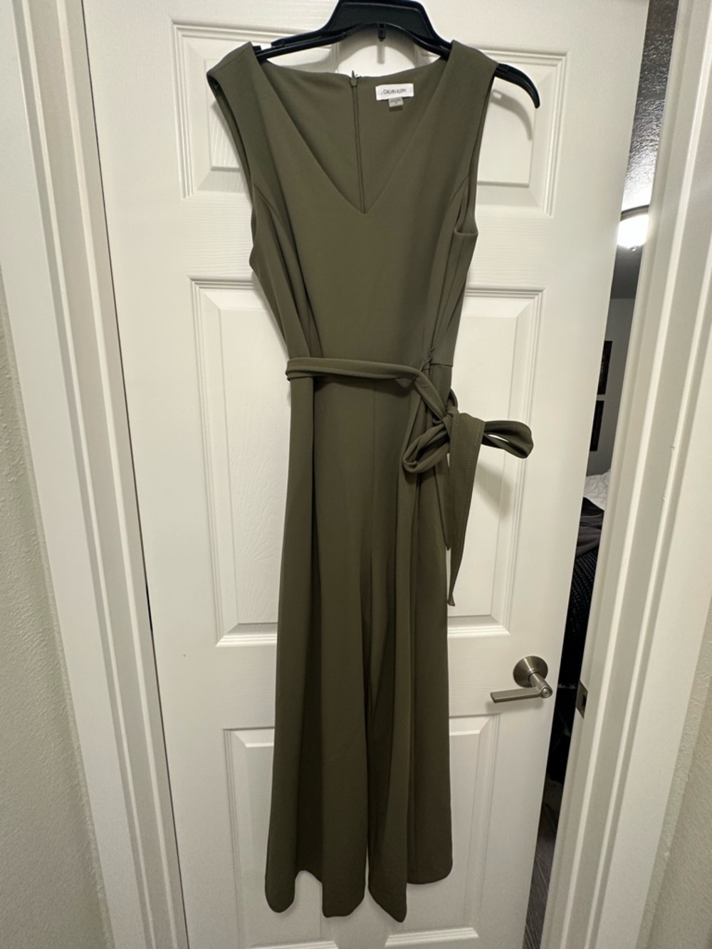 Calvin Klein Olive Green Sleeveless jumpsuit with Tie Waist